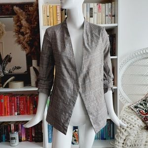 JOIE Oversized PLAID Open Front Blazer with Pushed Sleeves